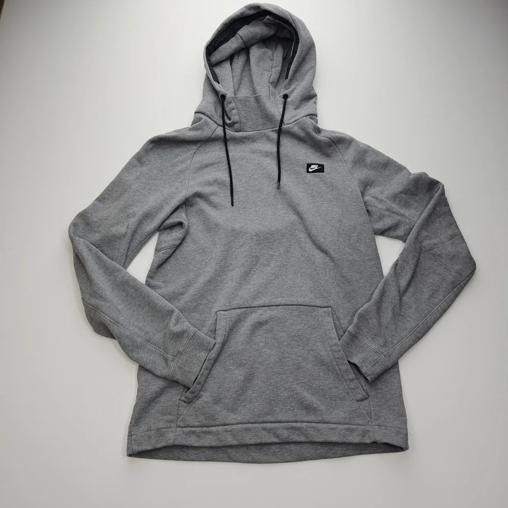 Nike Mens Sportswear Pullover Hoodie Gray Raglan‎ Sleeve Fleece Sweatshirt Small